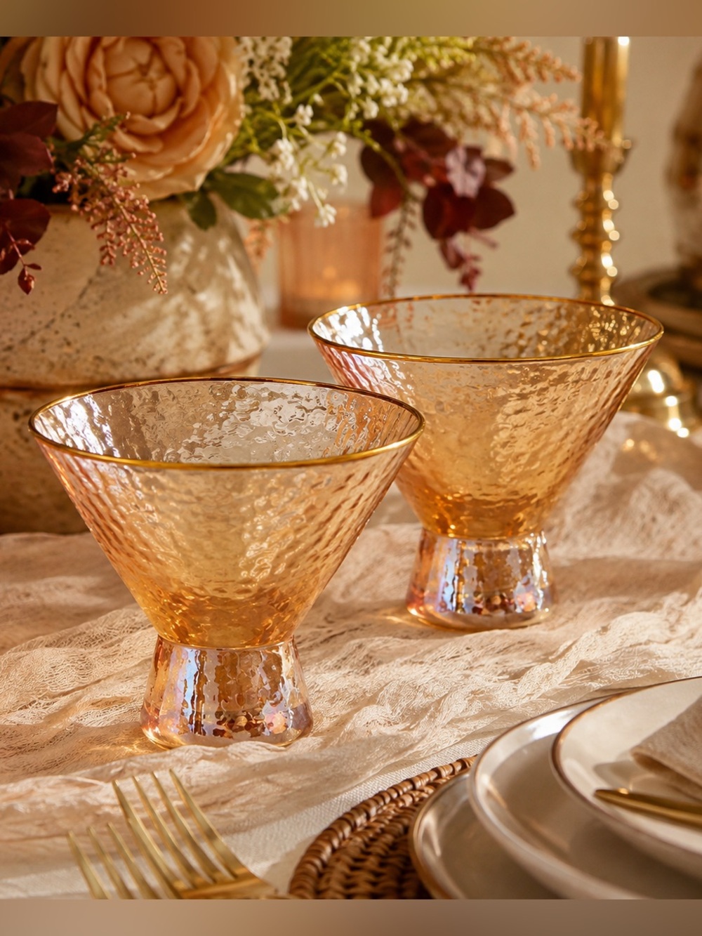 NEW Anthropologie Zaza Honey Luster Stemless Martini Glasses Set of 2 Rare